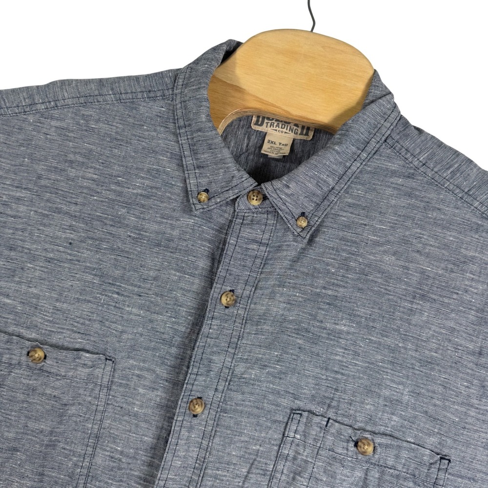 Duluth‎ Trading Co Mens 2XLT Blue Chambray Hemp Button Down Short Sleeve Shirt